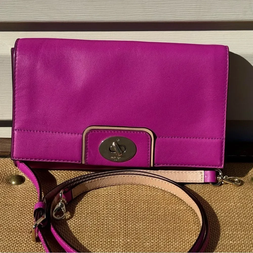 Kate Spade Juliana Hampton Road Pink/Fuchsia Leather WOC Crossbody Clutch